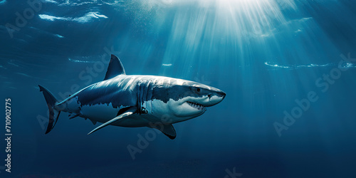 Great White Shark Swimming in the Ocean © Nedrofly