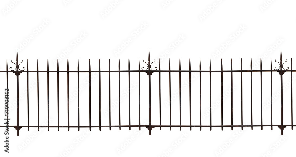 A wrought iron fence isolated on the transparent background A wrought iron fence isolated on the transparent background