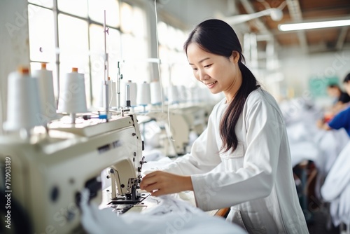 Asian woman working in a textile factory