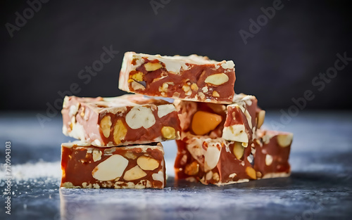 Capture the essence of Nougat in a mouthwatering food photography shot photo