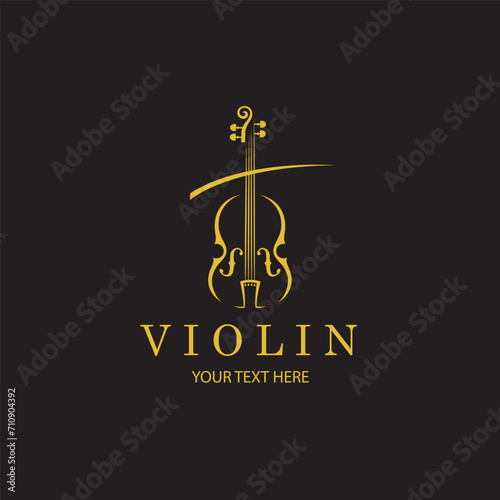 gold violin icon isolated on black background