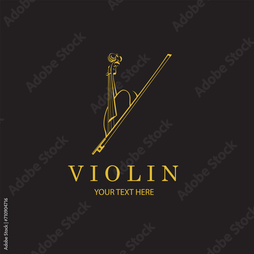 gold violin icon isolated on black background