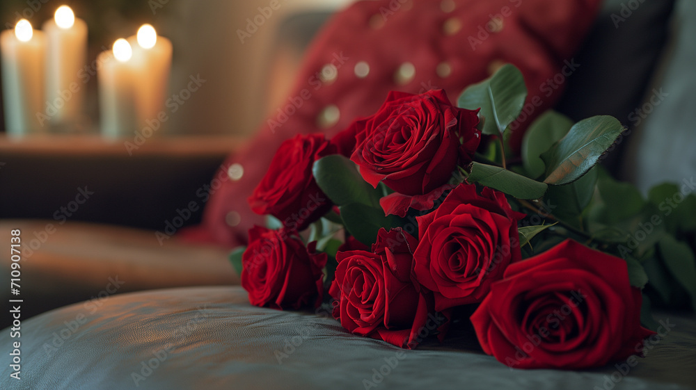 Obraz premium Luxurious Comfort with a Bouquet of Red Roses