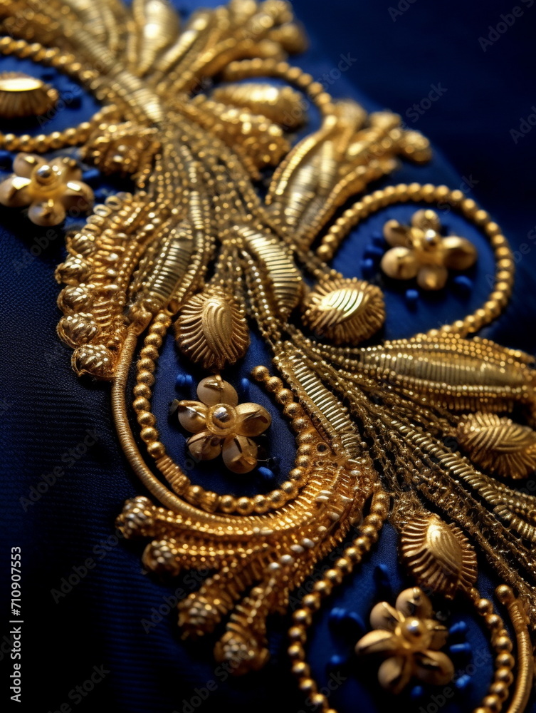beautiful gold pattern on blue fabric beautiful gold pattern on blue fabric