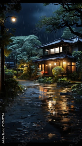 Rainy night in a Japanese village
