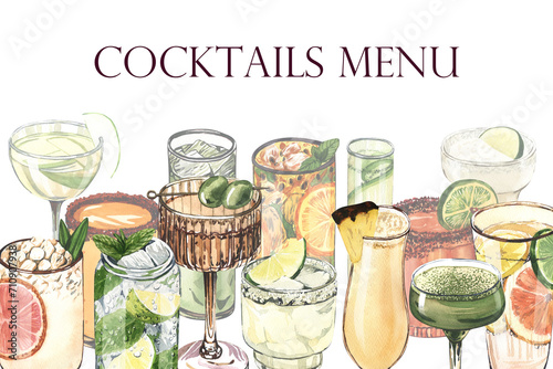 Photography Cocktail glasses: martini, gin, margarita, mojito, liquor, rum, moscow mule