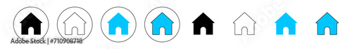 Home flat icon set in circle with different styles. Web home icon for apps. House icon in circle or Main page icon in filled, thin line, outline and stroke style for visiting card - Vector Icon 