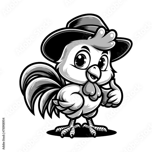 cute cartoon character of rooster - black and white (artwork 2)