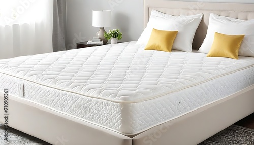A white spring mattress with a flat surface in bedroom