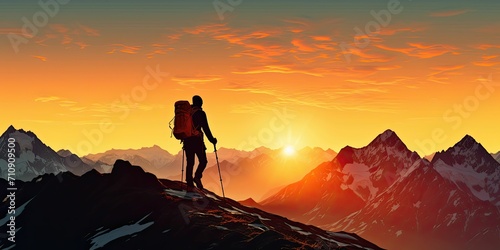 Silhouette of a hiker during sunset in the mountains © Creative Canvas