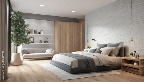 Loft and modern bedroom / 3D render image