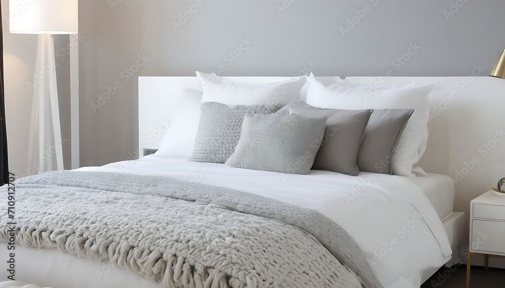Obraz premium White cozy bed and pillows in modern bedroom