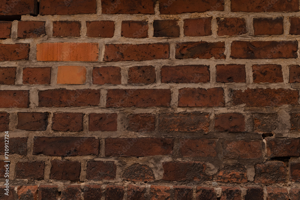 Fototapeta premium Red grunge brick wall, abstract background texture