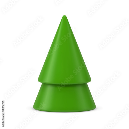 Green elegant Christmas tree geometric minimalist figurine toy 3d icon realistic vector illustration