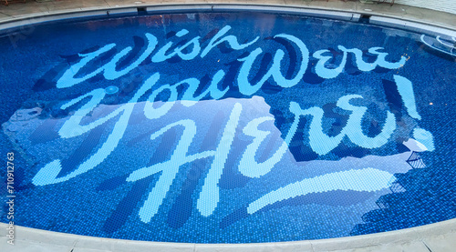 Canvas-taulu Vacation pool with Wish you were here message