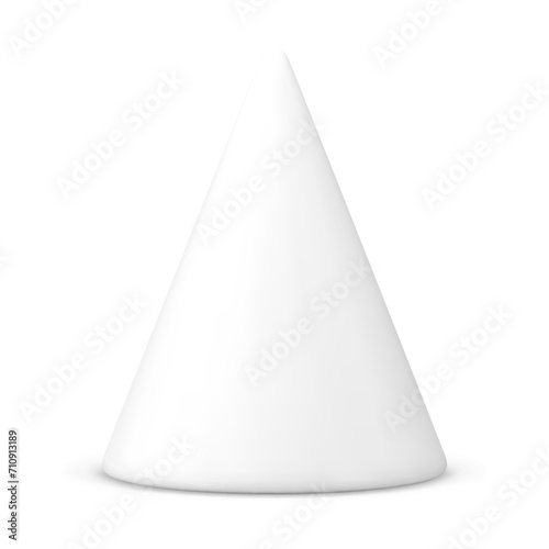 White geometric triangle cone figurine Christmas tree minimalist toy 3d icon realistic vector