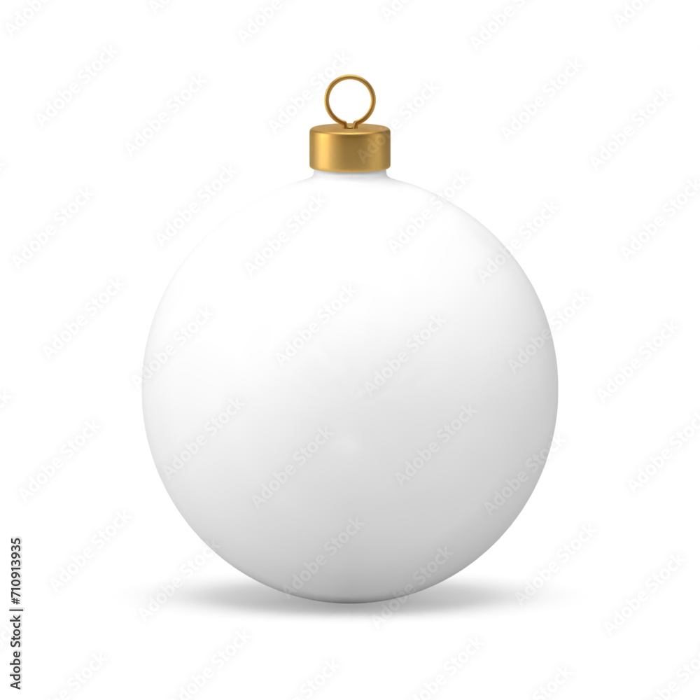 Elegant white Christmas ball toy with golden loop for hanging on spruce 3d icon realistic vector Elegant white Christmas ball toy with golden loop for hanging on spruce 3d icon realistic vector