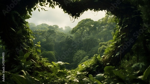 A heart-shaped tree canopy formed by lush green leaves in a tropical paradise -Generative Ai