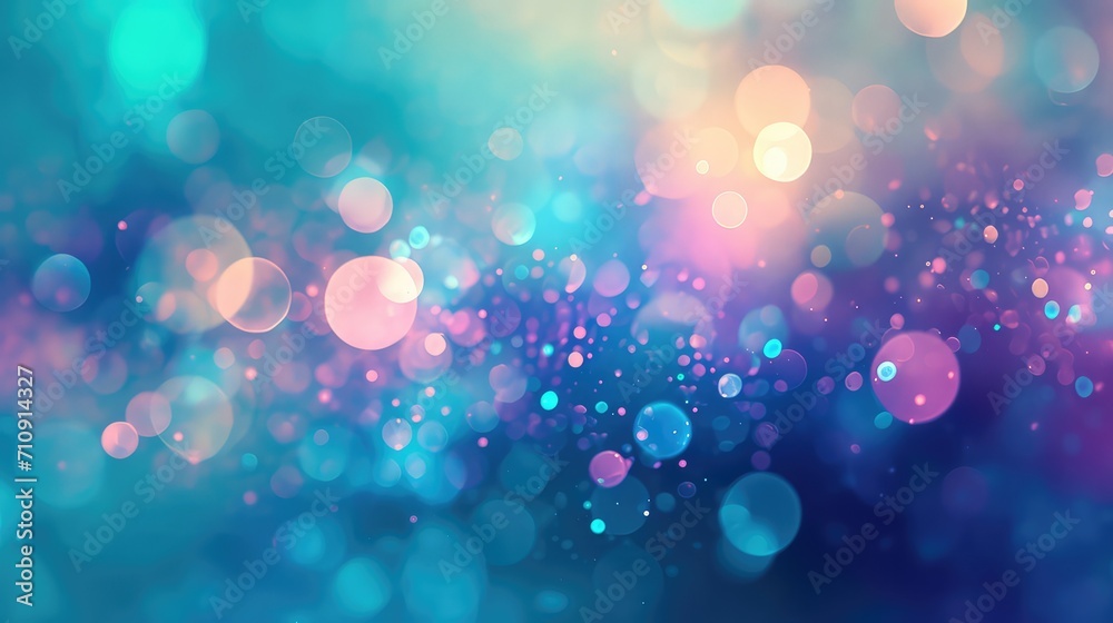 This image is an abstract image of colorful bokeh lights on a dark background. It consists of many soft and glowing balls in blue and pink shades. - obrazy, fototapety, plakaty 