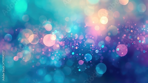 This image is an abstract image of colorful bokeh lights on a dark background. It consists of many soft and glowing balls in blue and pink shades. photo
