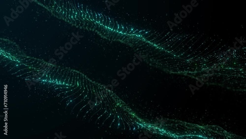 Digital dynamic wave. Abstract futuristic background with dots and lines. Big data visualization. 3D rendering.