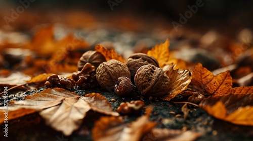 Nurturing Nature's Treasures: A Cluster of Walnuts Among the Leaves - AI Generative