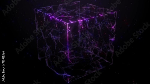 Network points and connection lines. Technology background. Science background. 3D rendering. Abstract cube.