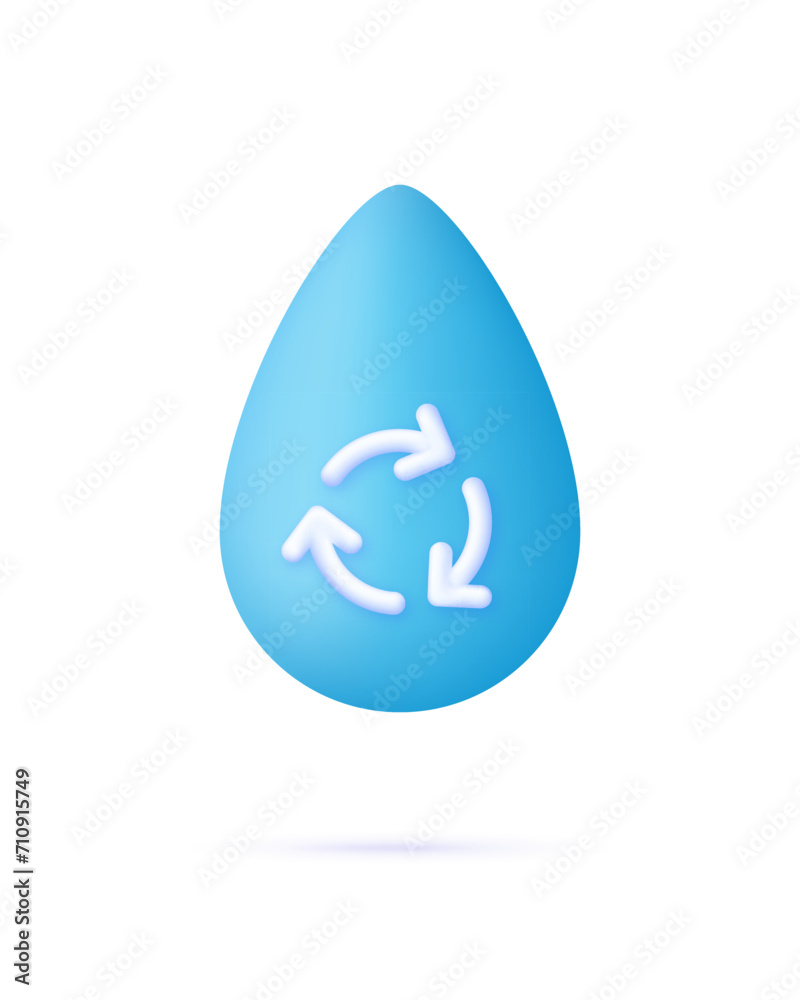 3D Water drop with arrows around. Recycle or reuse water. Renew of liquid. Ecology concept 3D Water drop with arrows around. Recycle or reuse water. Renew of liquid. Ecology concept