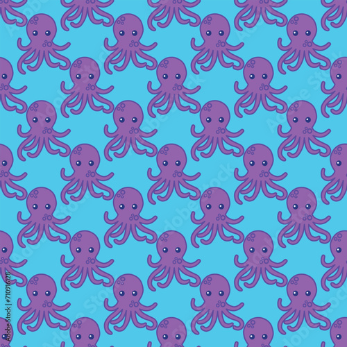 Octopus seamless pattern on the blue background