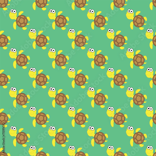 Turtle seamless pattern on the green background