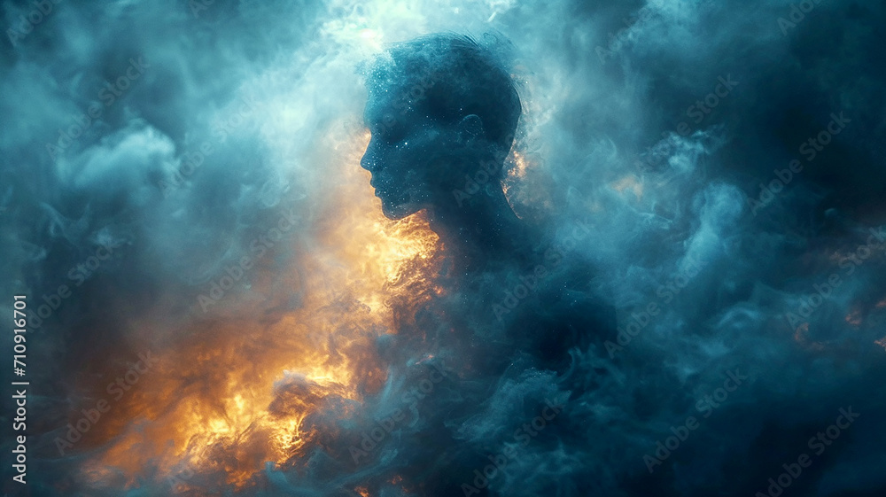 Fototapeta premium Psychedelic background with a silhouette of a man