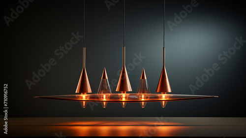 Elegant pendant lights casting a warm glow against a dark backdrop photo