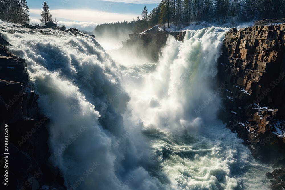 Raging River Rapids with Forested Rocky Banks, Raging River Rapids with Forested Rocky Banks,