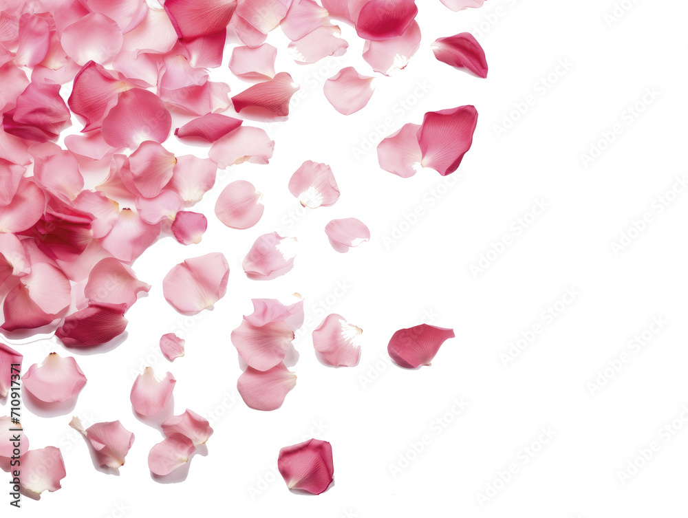 petalos de rosa sobre un fondo transparente, celebración de San Valentin, PNG, - obrazy, fototapety, plakaty 