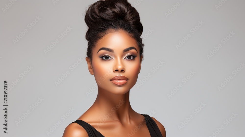portrait of a beautiful black woman with a bun portrait of a beautiful black woman with a bun