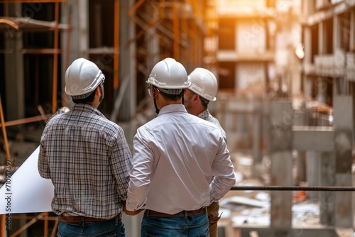 Architects and investors meeting at the construction site