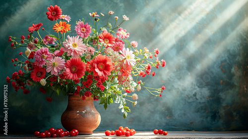 Beautiful bright still life with multi-colored flowers photo