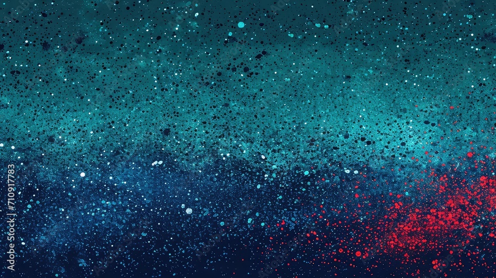 bokeh lights and glowing particles on a dark background. a gradient of colors from turquoise to deep blue before transitioning into a warm orange-red hue. - obrazy, fototapety, plakaty 