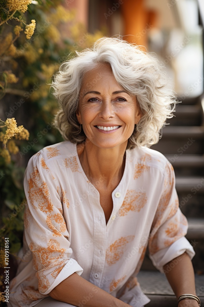 Portrait of a smiling mature woman with gray hair