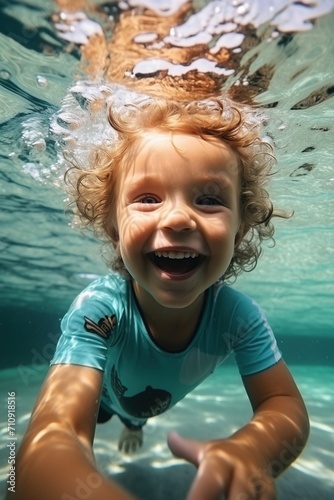 Ecstatic Kid Having Fun Swimming Underwater