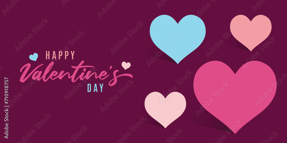 Happy Valentine's Day. hearts. Romantic quote postcard, card, invitation, banner template.