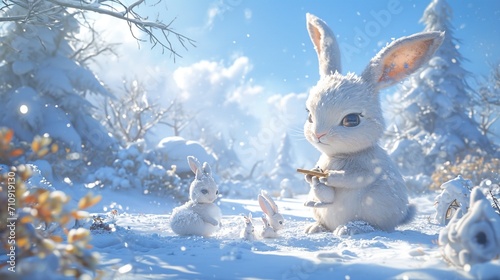 cartoonic rabbit in the snow photo