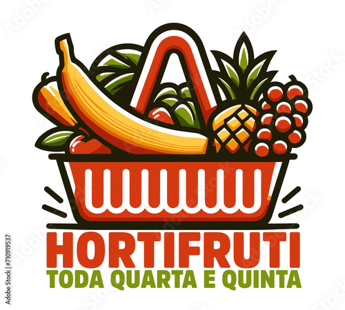 HORTIFRUTI SELO 3D / 2D - logo para feirão, hortifruti, supermercado, sacolão. Ideal para ofertas, encartes, rede sociais, banners. photo