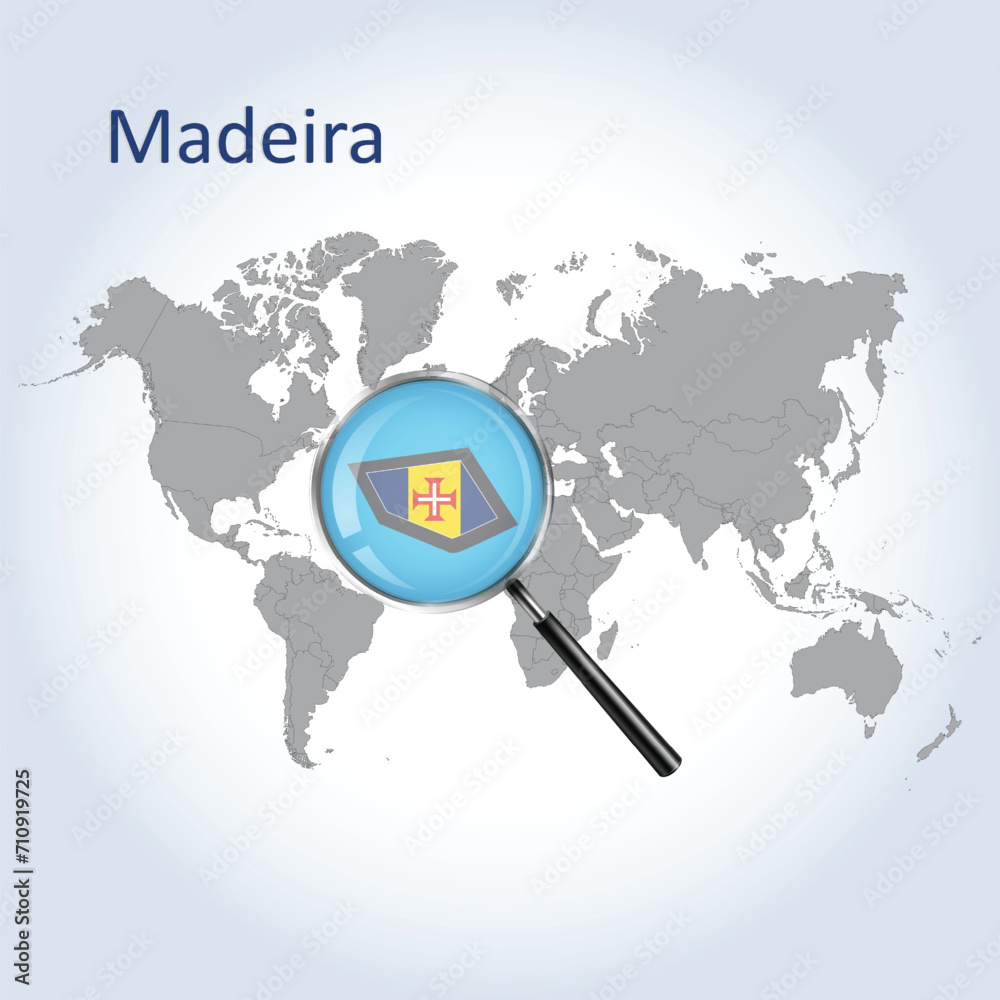 Magnified map Madeira with the flag of Madeira enlargement of maps, Vector Art Magnified map Madeira with the flag of Madeira enlargement of maps, Vector Art