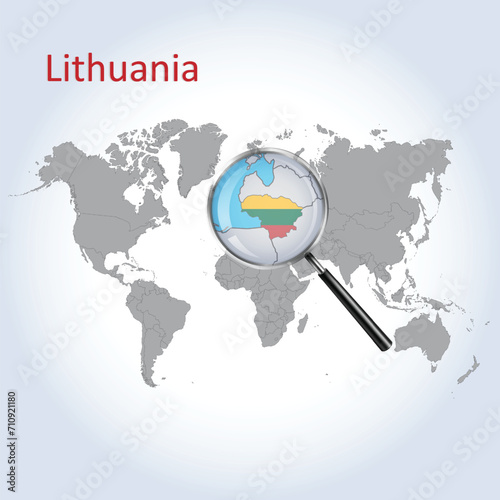 Magnified map Lithuania with the flag of Lithuania enlargement of maps, Vector Art