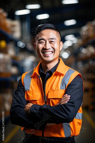 Portrait of a smiling Asian male warehouse worker