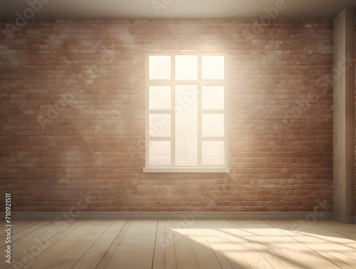 3D empty brick wall room with sunlight and window