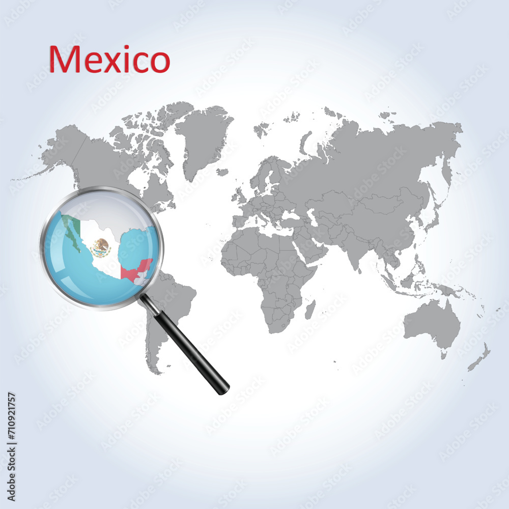 Magnified map of Mexico with the flag of Mexico enlargement of maps, Vector Art Magnified map of Mexico with the flag of Mexico enlargement of maps, Vector Art