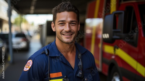 portrait of a smiling firefighter in uniform