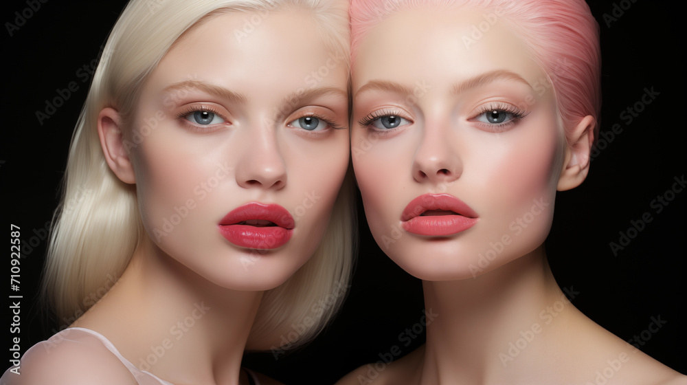 Portrait of two models with big lips.